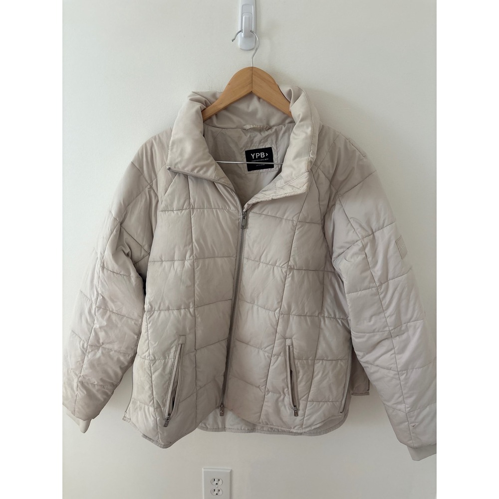 YPB Your Personal Best Cream Quilted Puffer Jacket Side Zip Vents Large